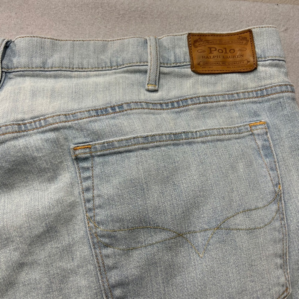 Polo Ralph Lauren Varick Slim Straight Jeans Mens 48x32 Light Wash Blue Denim - Picture 9 of 10